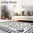 Creamy Navy Abstract Circuitry Maze Rug
