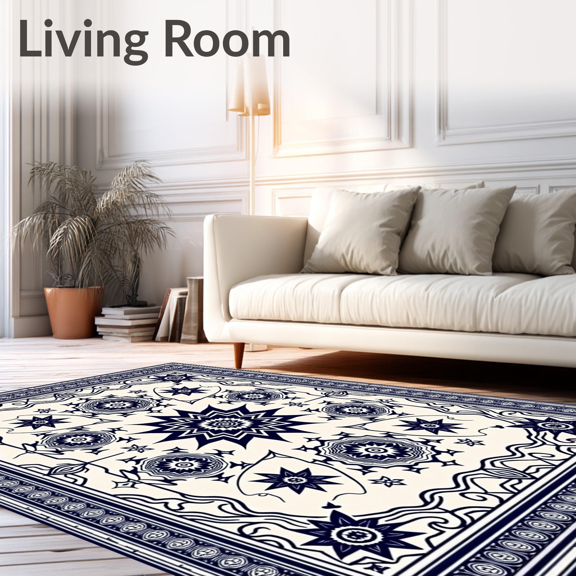 Grand Navy Starburst Medallion Ivory Rug