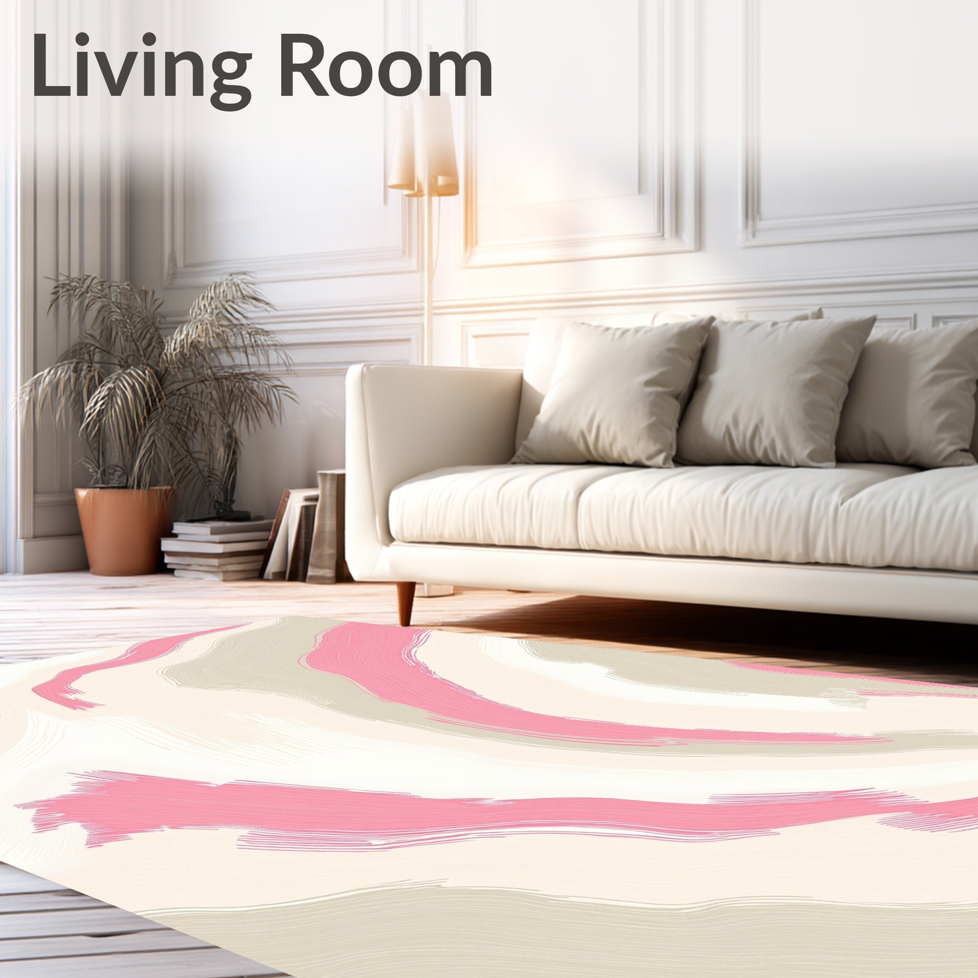Soft Pink Beige Abstract Swirl Rug