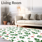 Green Leafy Branches Red Stars Rug