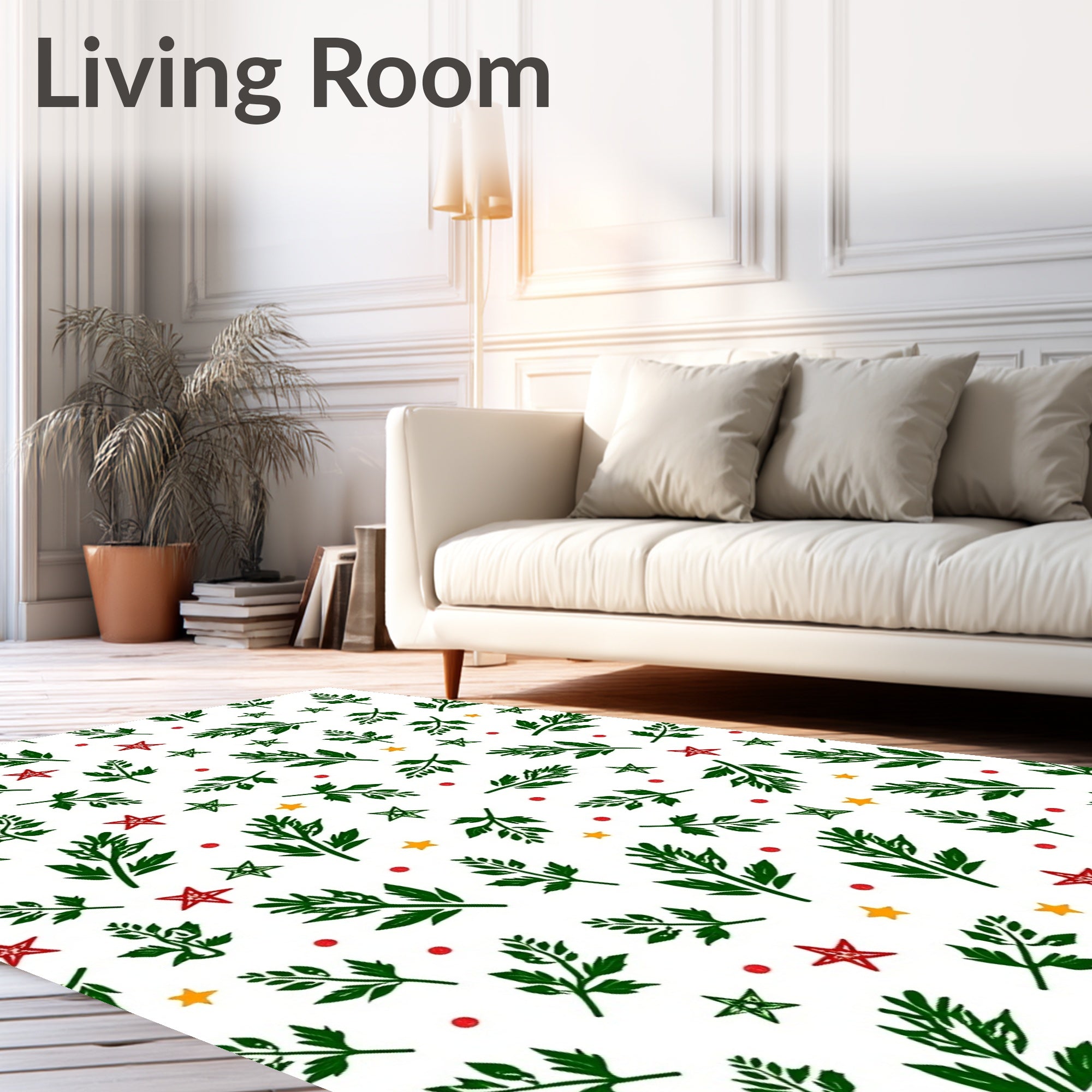 Green Leafy Branches Red Stars Rug
