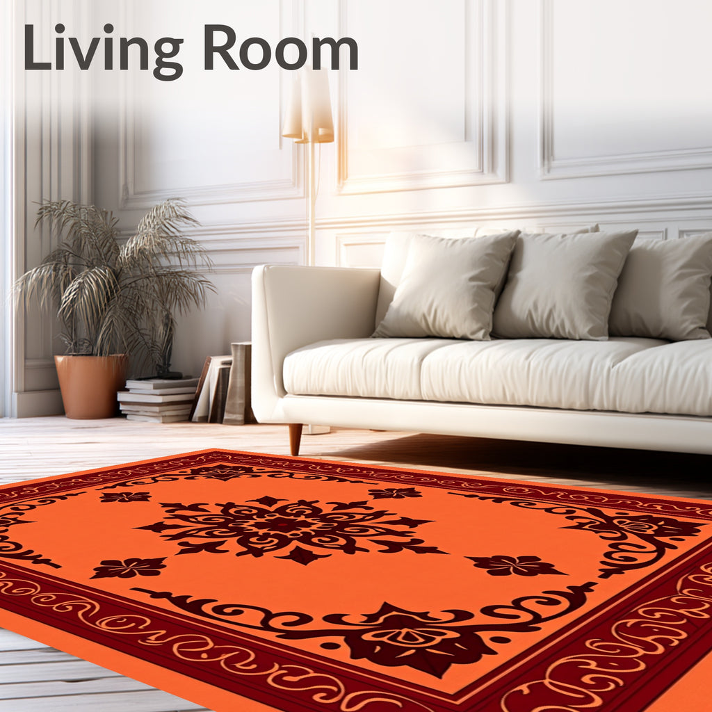 Rich Amber Floral Corner Medallion Rug