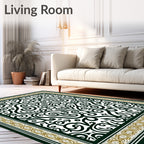 Elegant Black White Gold Swirl Rug