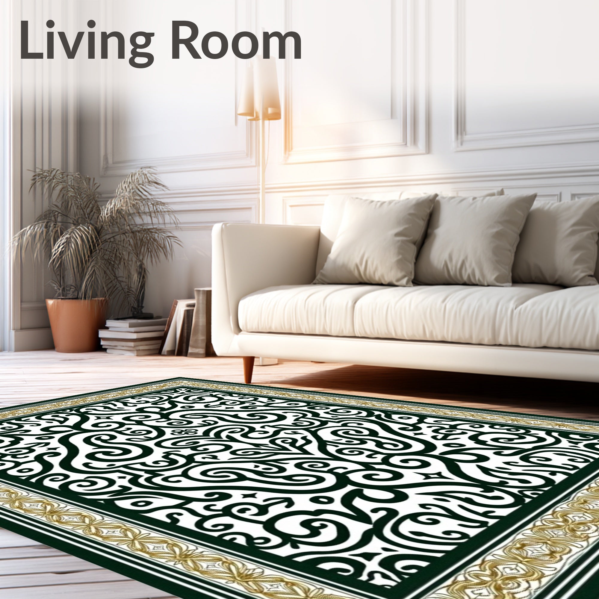 Elegant Black White Gold Swirl Rug