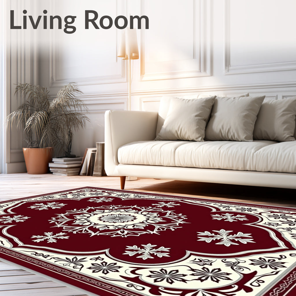 Crimson Ivory Floral Medallion Rug