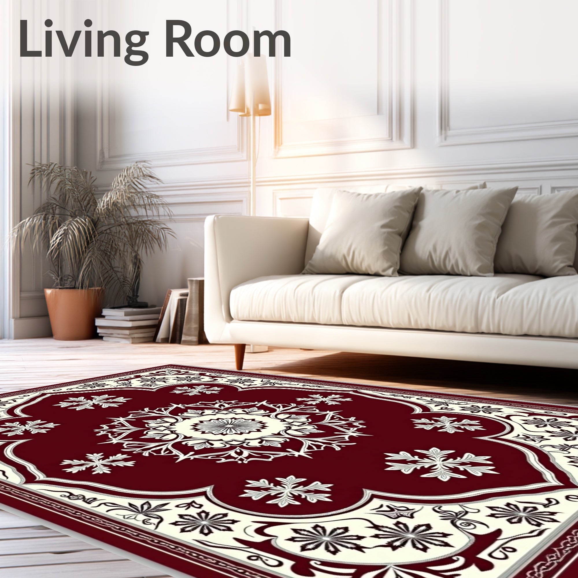 Crimson Ivory Floral Medallion Rug
