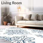 Classic Blue Arabesque Scrollwork Area Rug