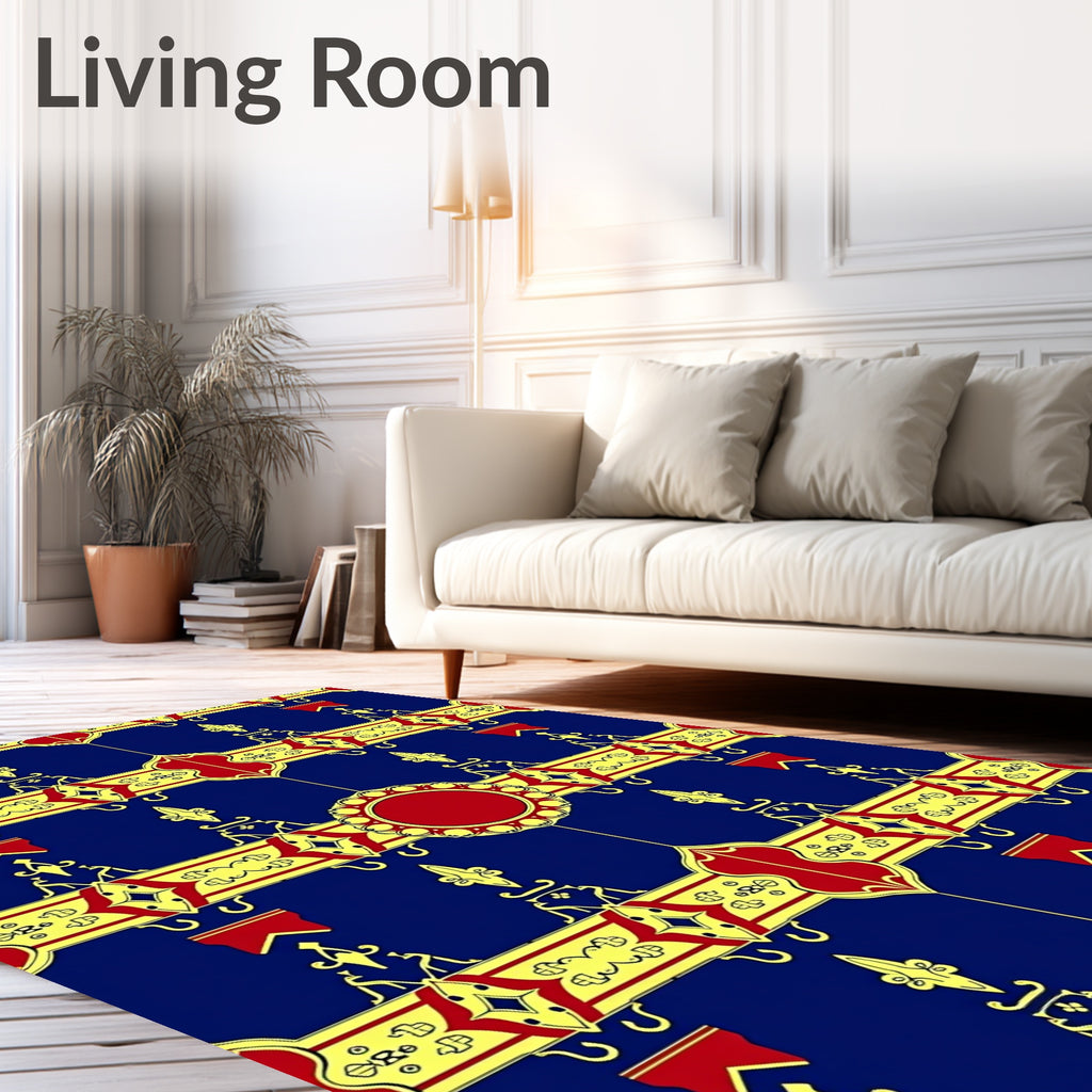 Ornate Crimson Medallion Royal Blue Rug