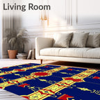 Ornate Crimson Medallion Royal Blue Rug