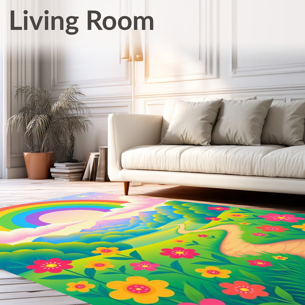 Whimsical Rainbow Path Floral Meadow Rug