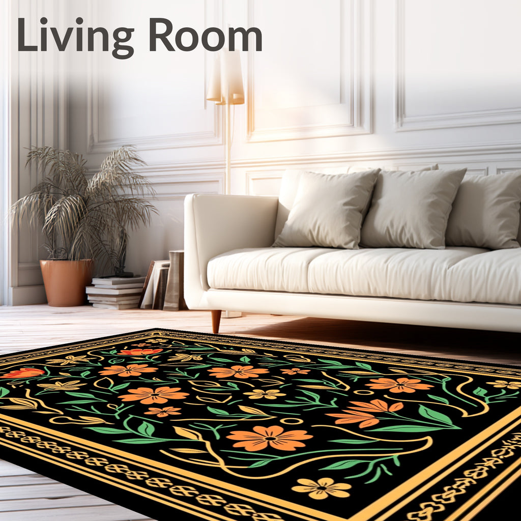 Orange Floral Vine Border Rug