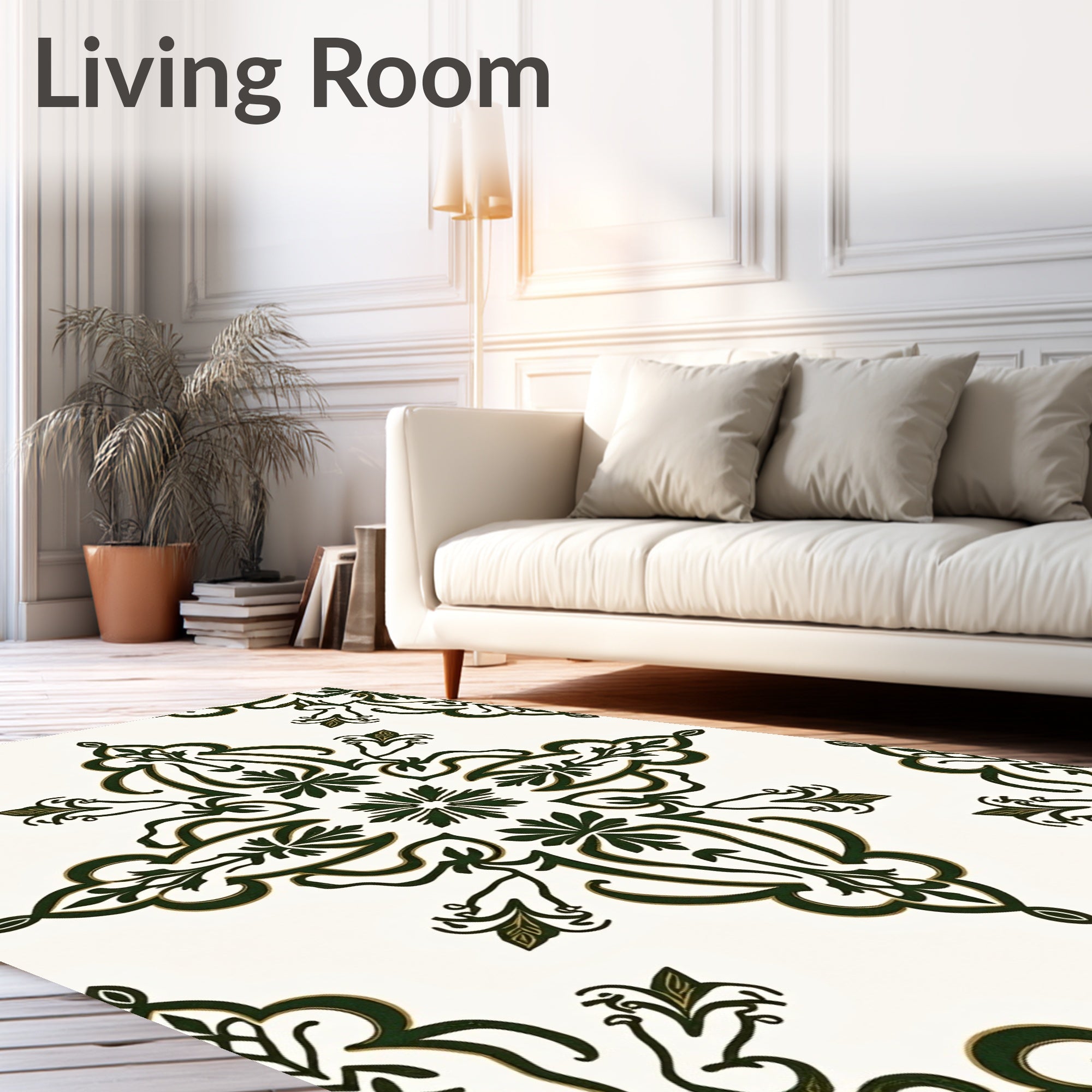 Dark Green Floral Medallion Damask Rug