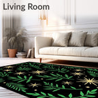 Green Botanical Starburst Black Rug