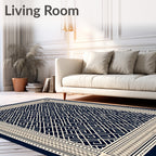 Ivory Geometric Labyrinth Navy Rug