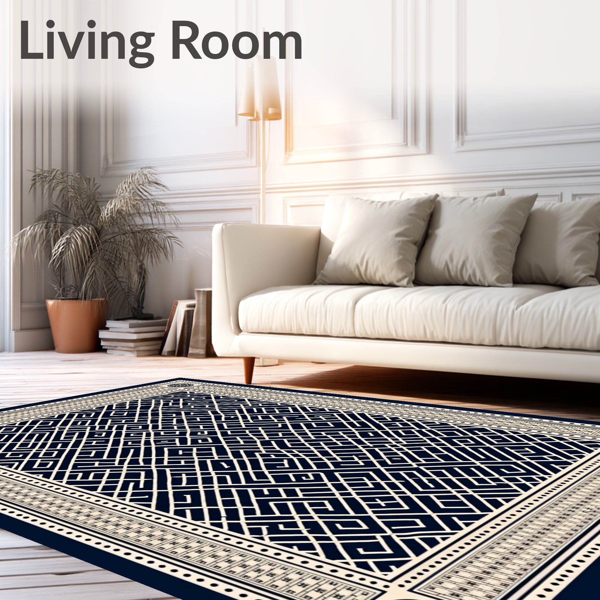 Ivory Geometric Labyrinth Navy Rug