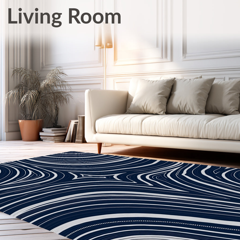 Deep Blue Swirl Organic Lines Rug