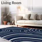 Deep Blue Swirl Organic Lines Rug