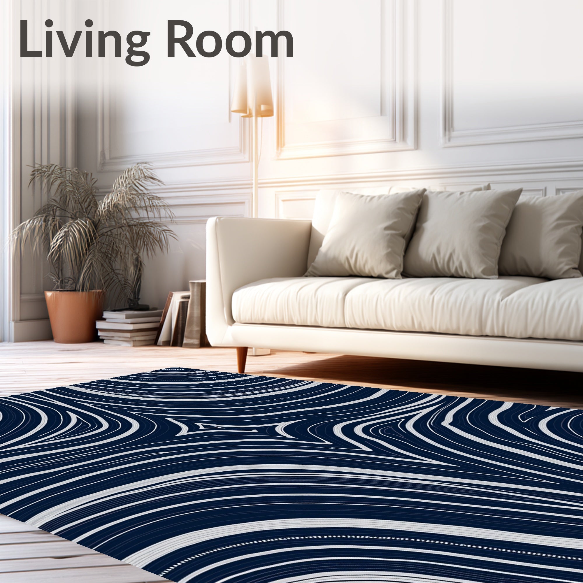 Deep Blue Swirl Organic Lines Rug