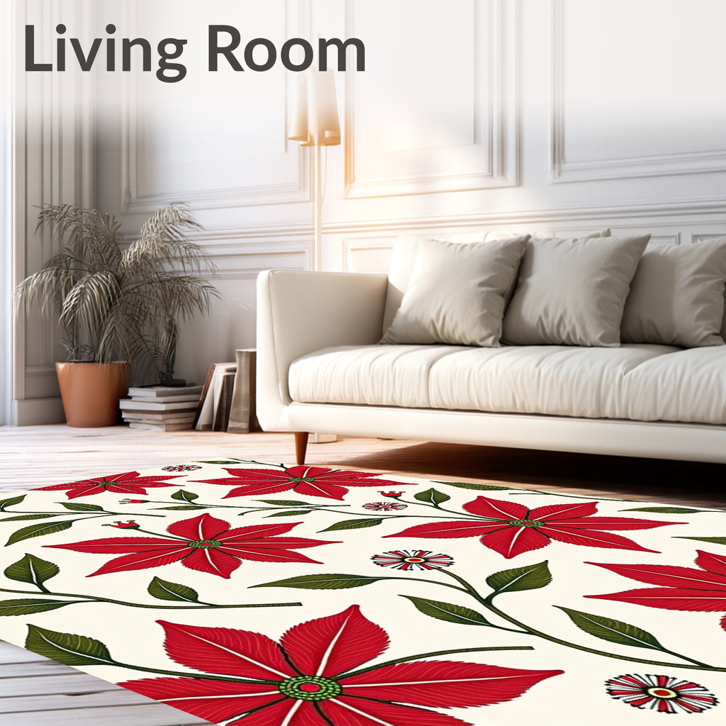 Crimson Red Floral Vine Garden Rug
