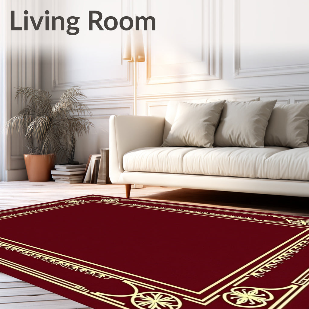 Crimson Gold Ornate Border Rug