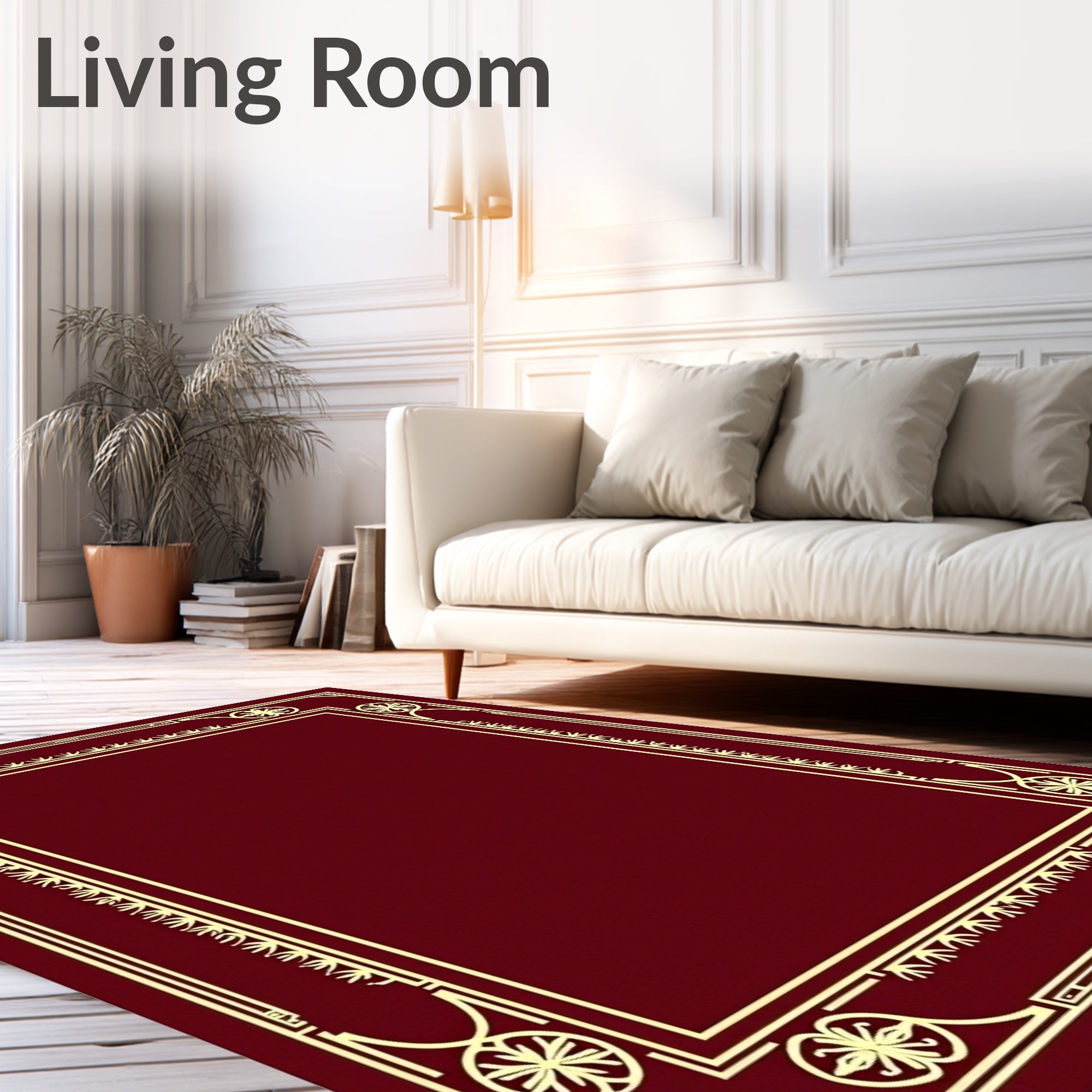 Crimson Gold Ornate Border Rug