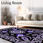 Luminous Black Purple Floral Medallion Rug