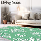 White Damask Flourish Green Backdrop Rug