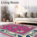 Vibrant Pink Floral Border Rug