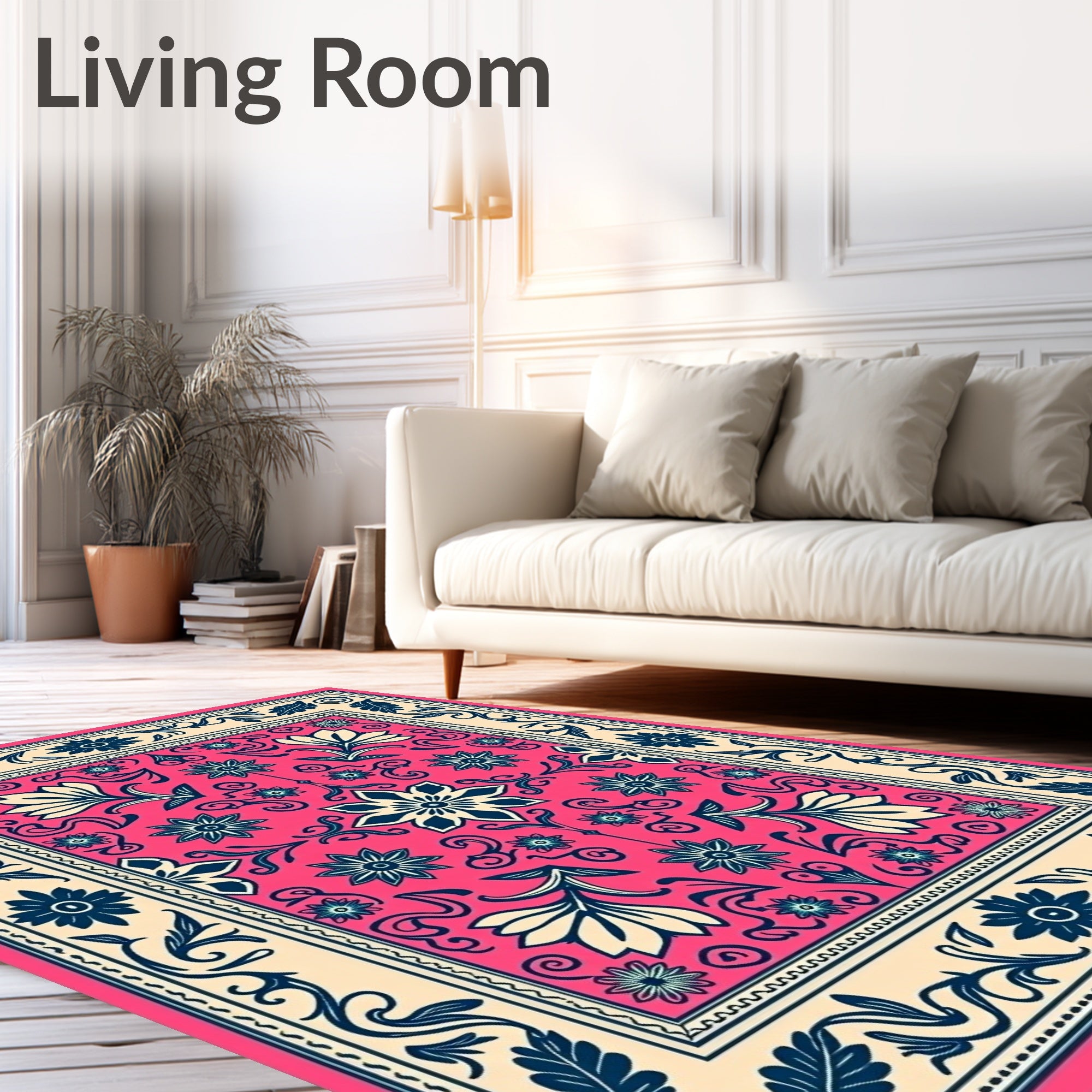 Vibrant Pink Floral Border Rug