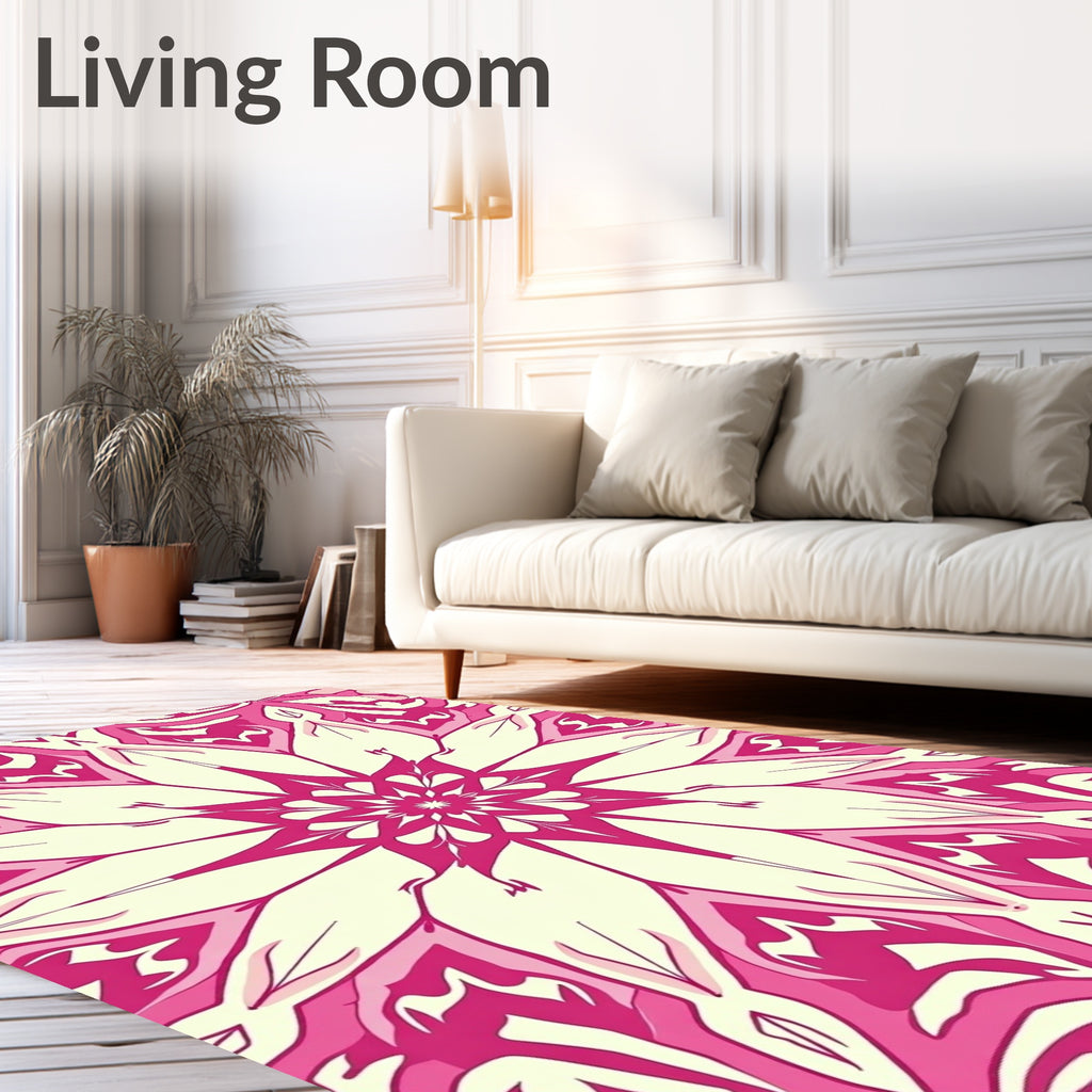 Vibrant Pink Floral Mandala Rug