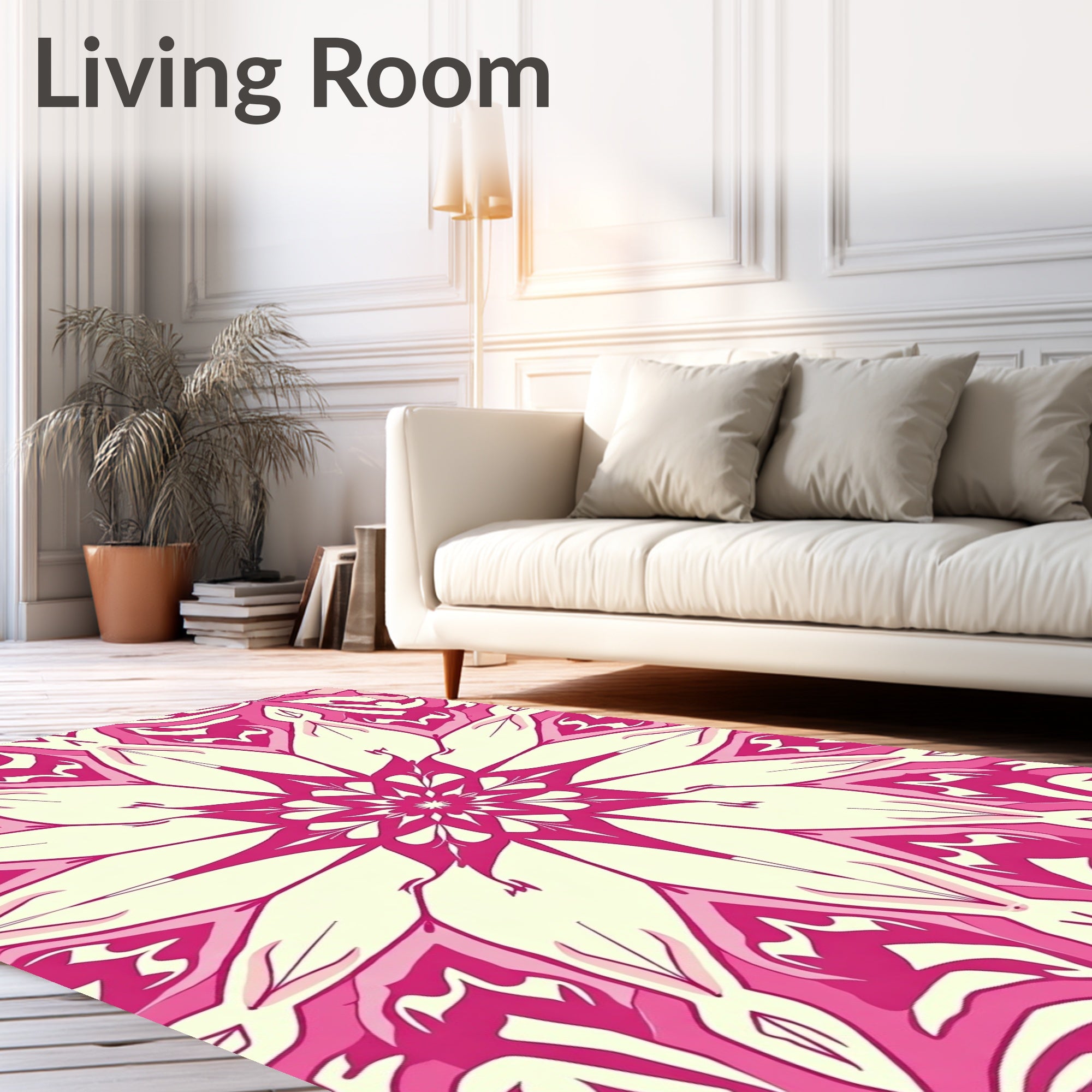 Vibrant Pink Floral Mandala Rug