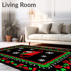 Christmas Santa Sleigh Snowflakes Border Rug
