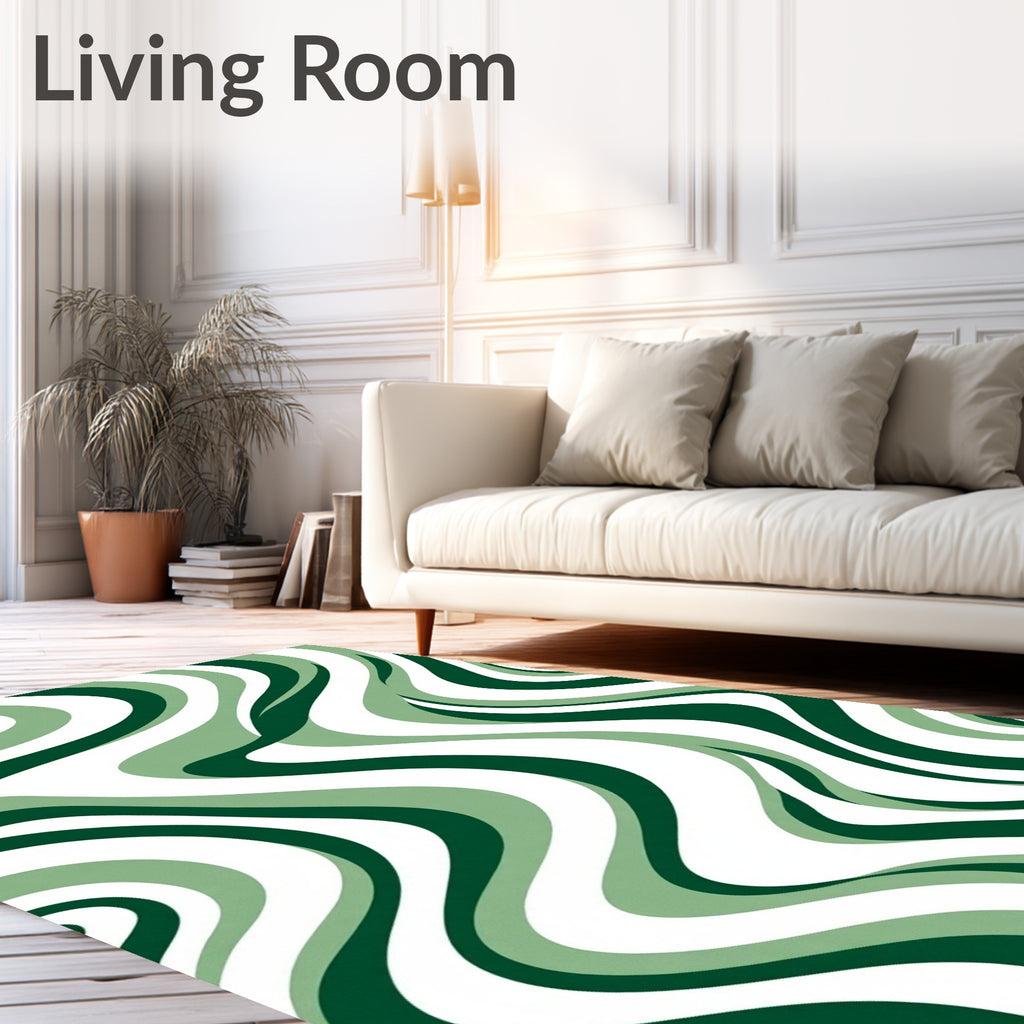Deep Forest Green Wavy Lines Rug