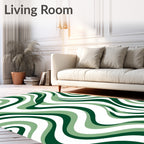 Deep Forest Green Wavy Lines Rug