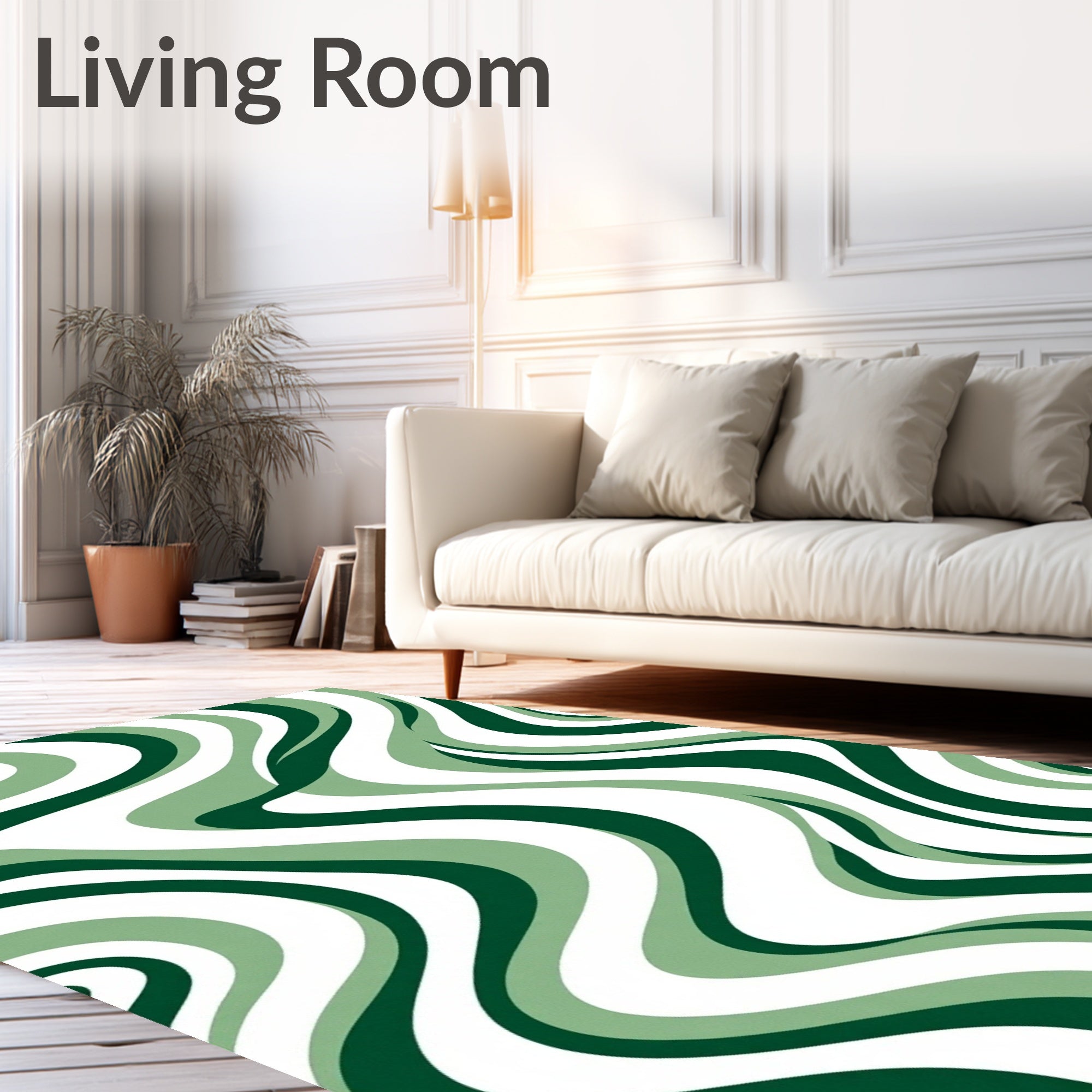 Deep Forest Green Wavy Lines Rug