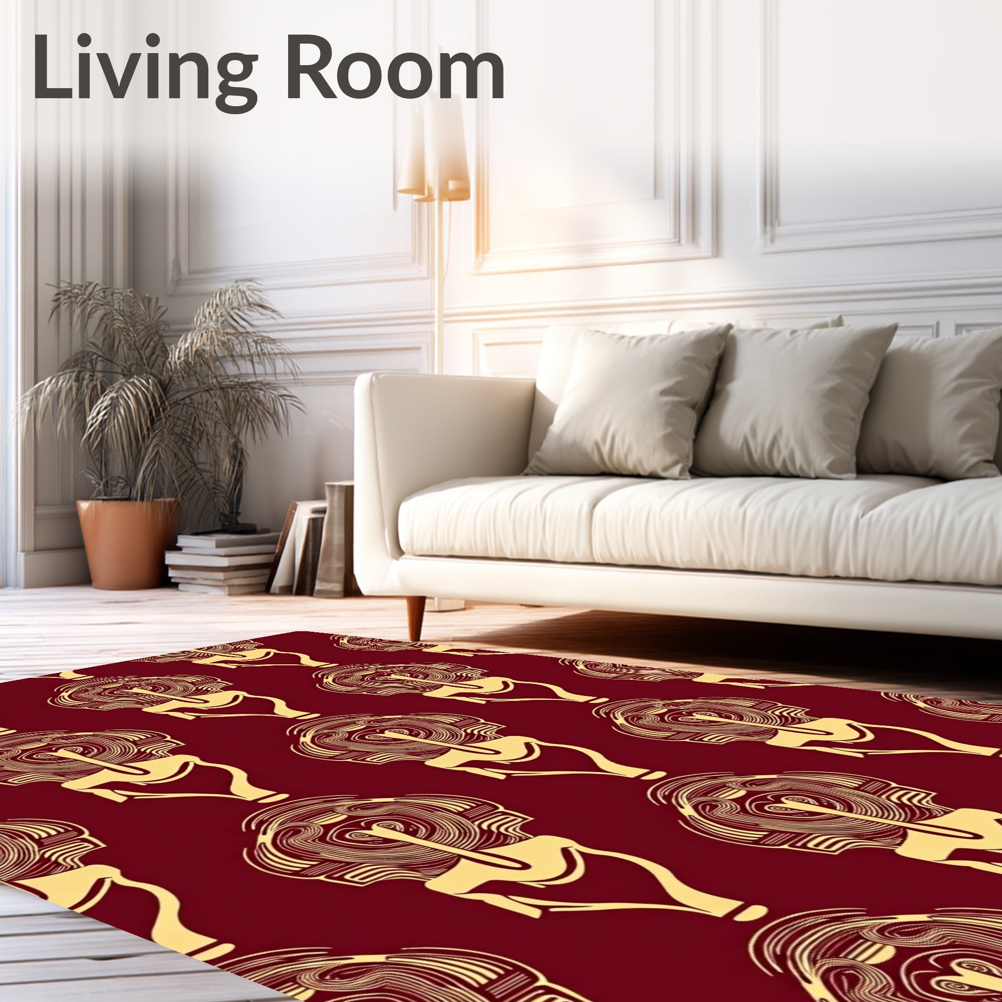 Gold Stylized Face Crimson Rug