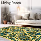 Golden Teal Floral Medallion Rug