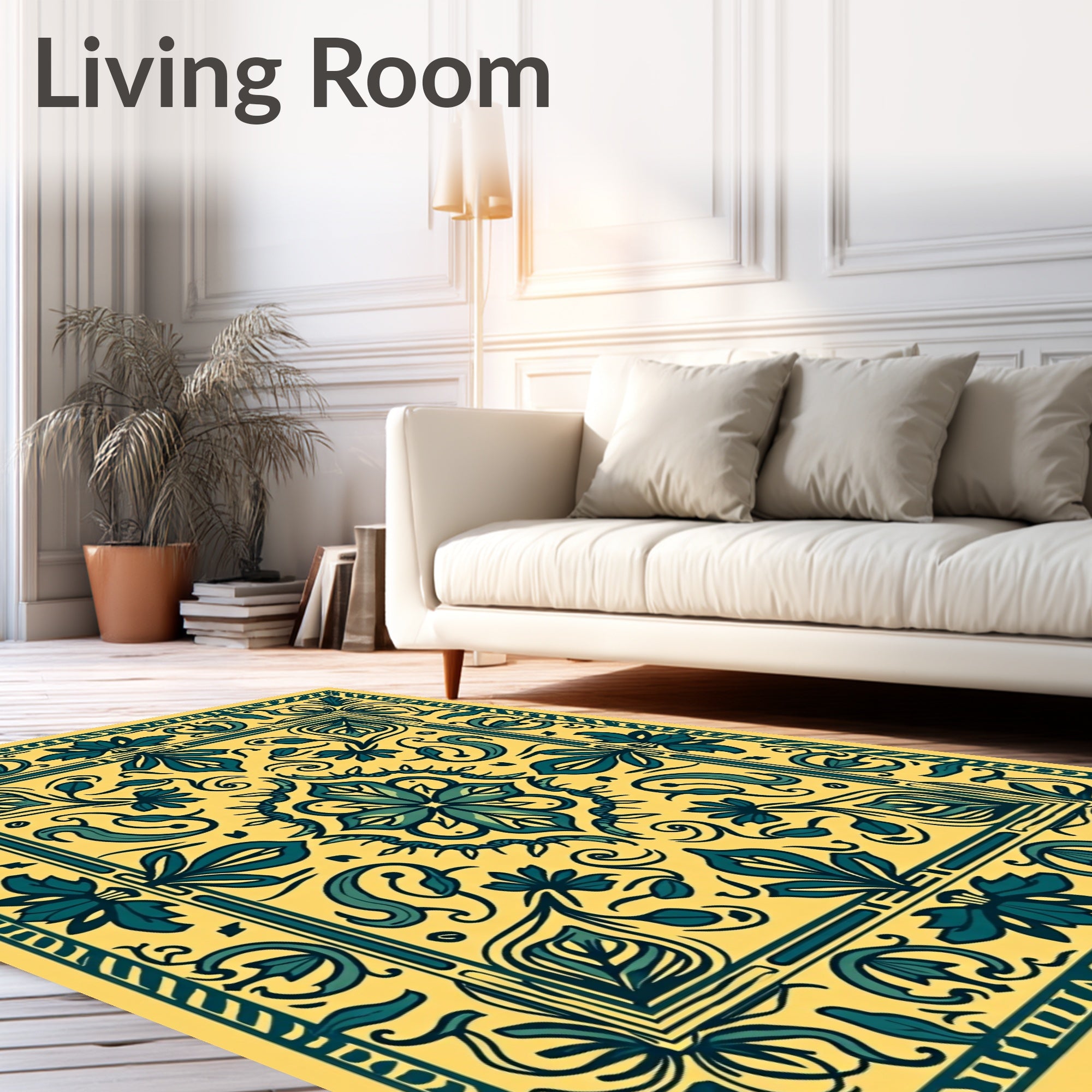 Golden Teal Floral Medallion Rug