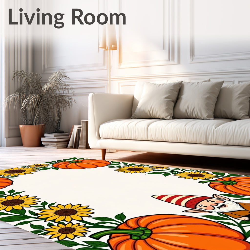 Orange Pumpkin Sunflower Gnome Foliage Rug