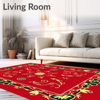 Rich Red Floral Vine Medallion Rug