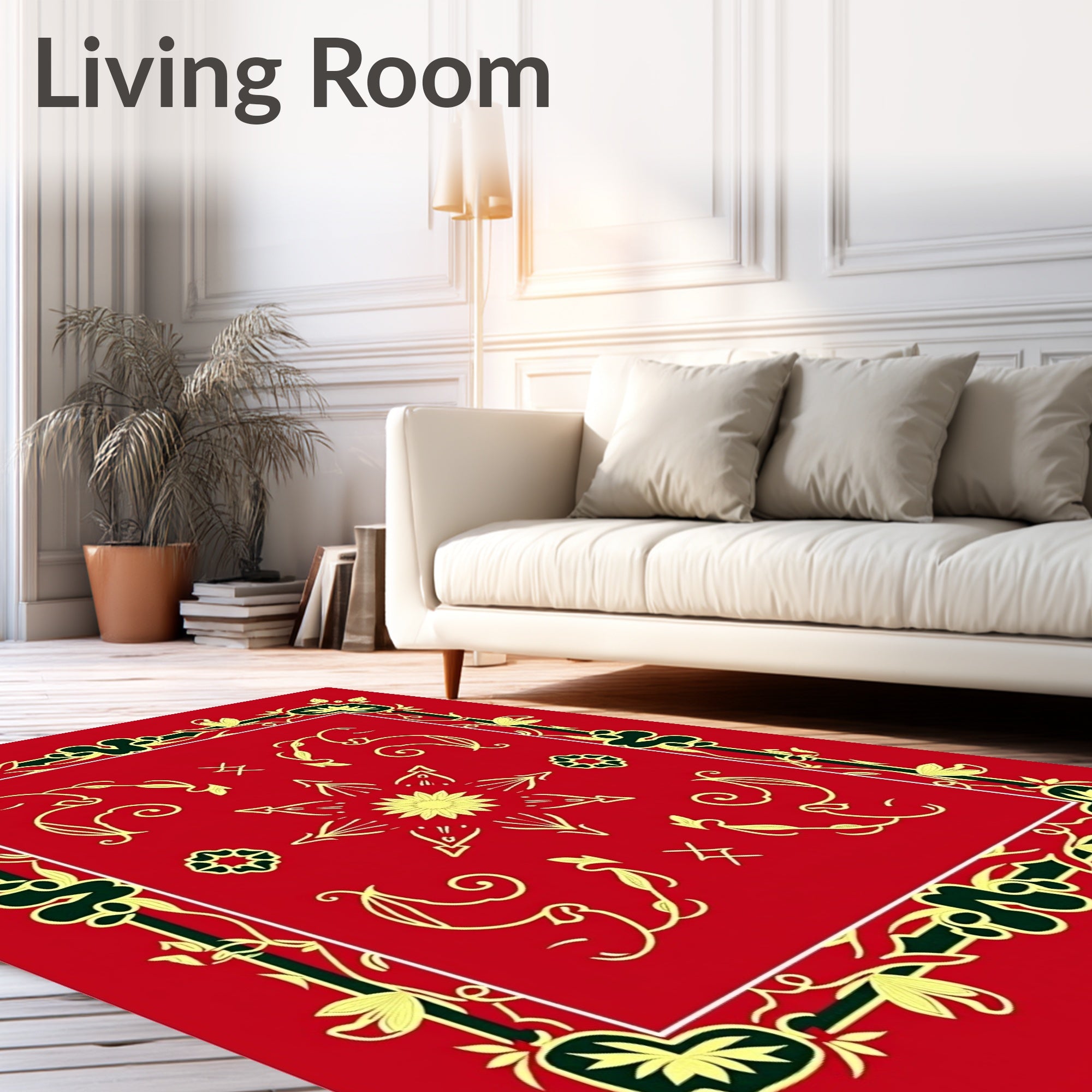 Rich Red Floral Vine Medallion Rug