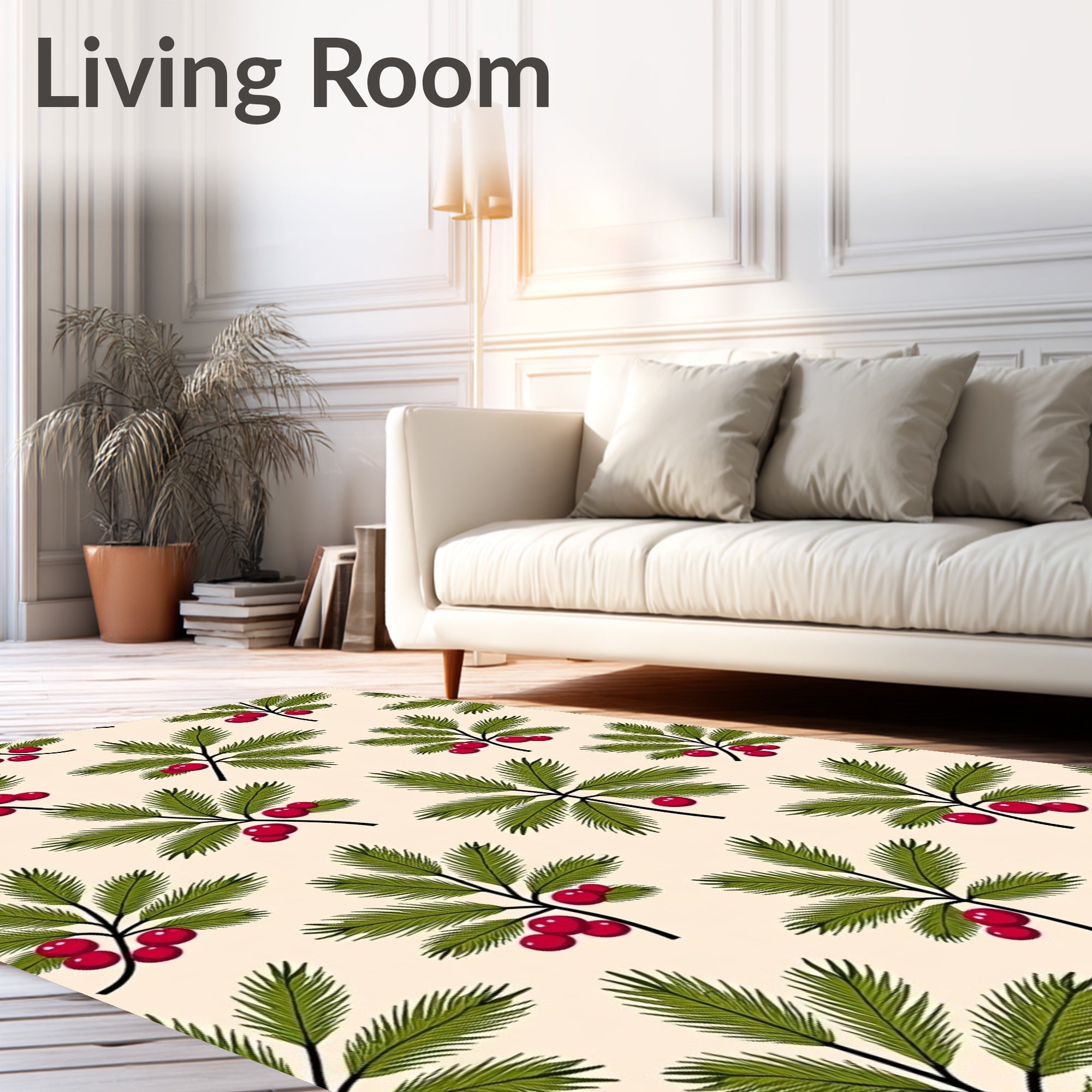 Festive Green Pine Holly Berry Rug