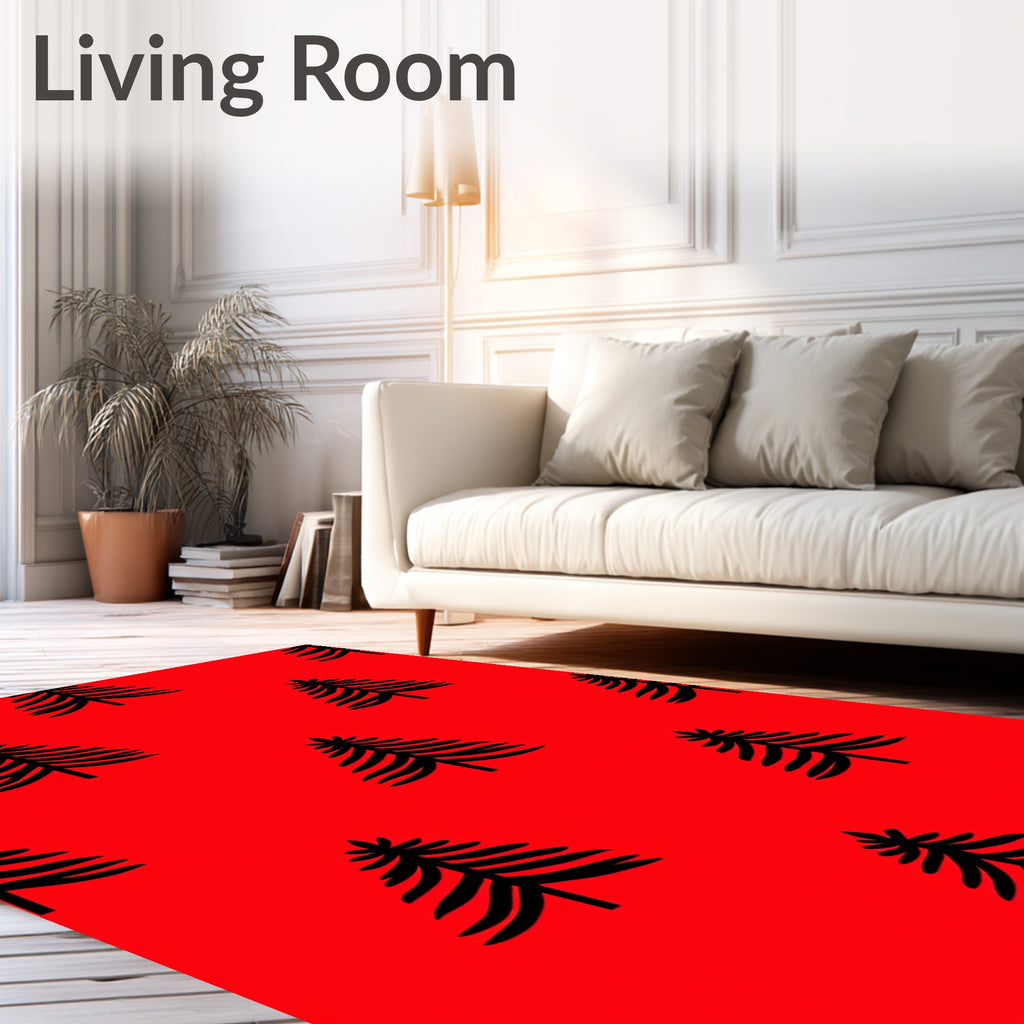 Black Trees on Bright Red Background Rug