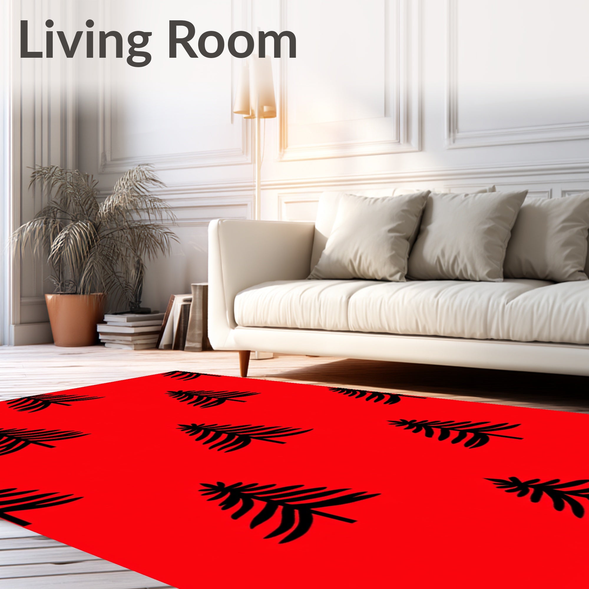 Black Trees on Bright Red Background Rug