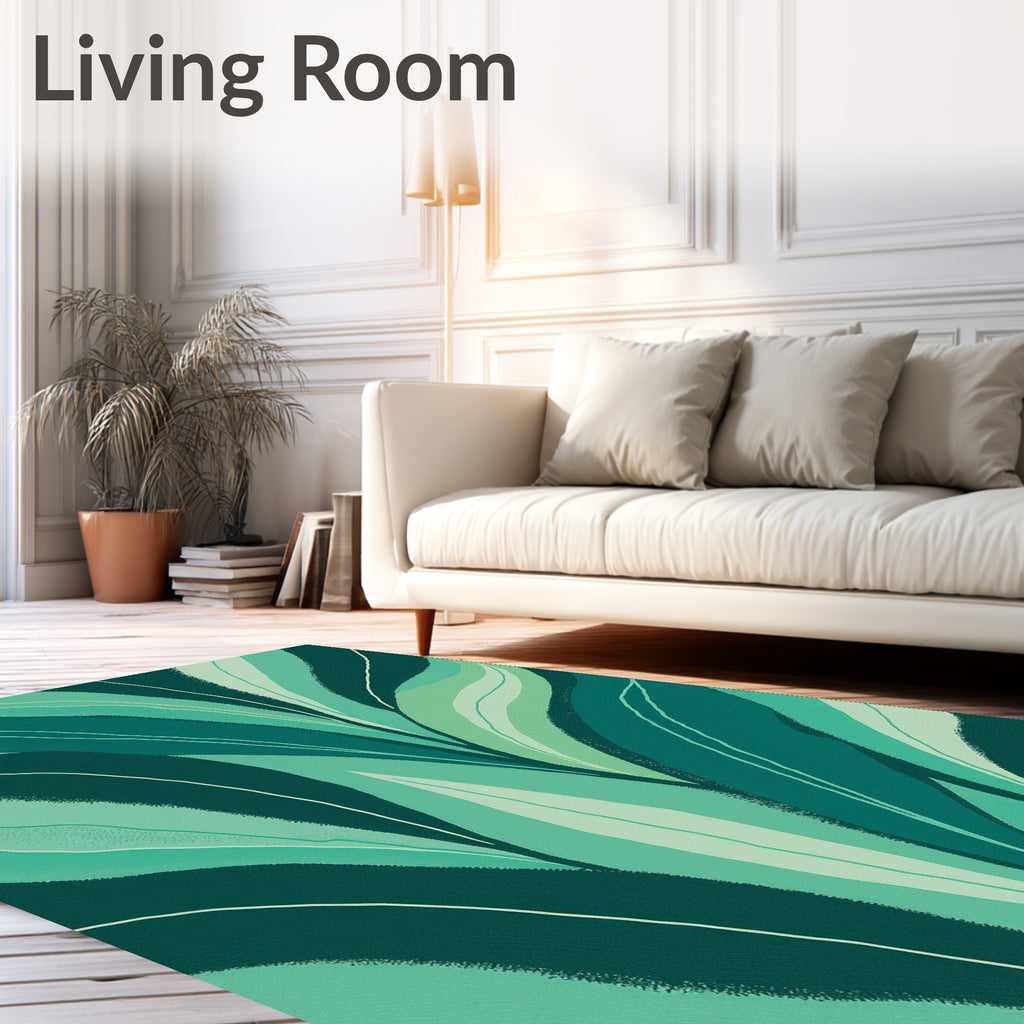Emerald Green Abstract Tropical Leaves Rug