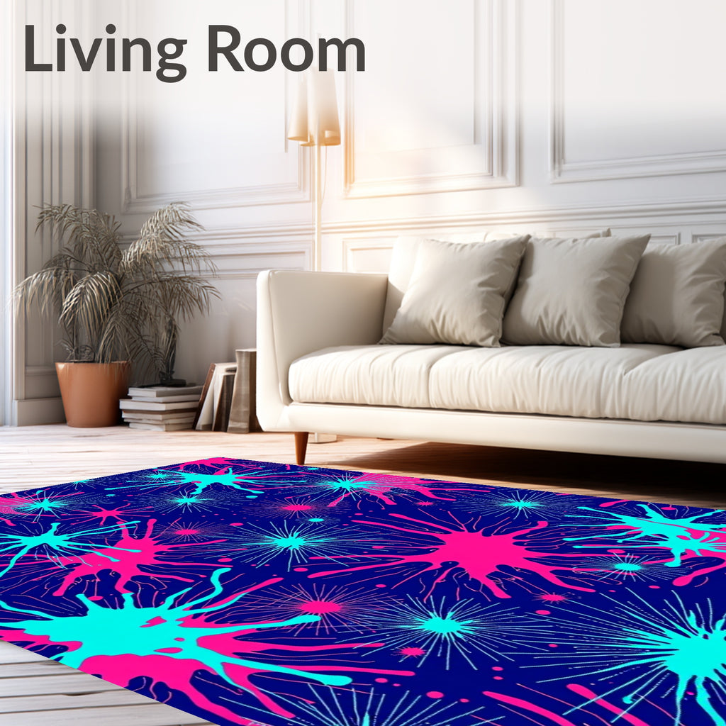 Vibrant Pink Teal Burst Splash Rug
