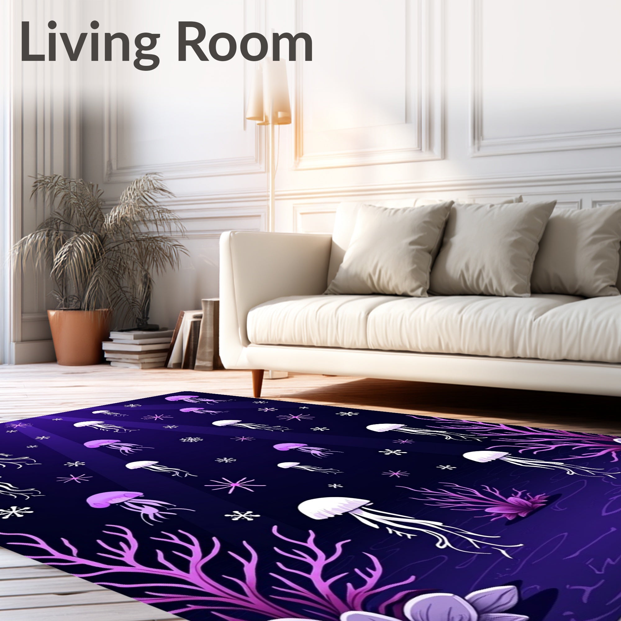 Deep Sea Jellyfish Under Purple Lights Rug