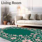 Pink Floral Vine Border Teal Rug