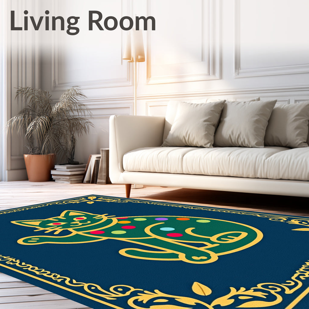 Green Polka Dot Cat Border Rug