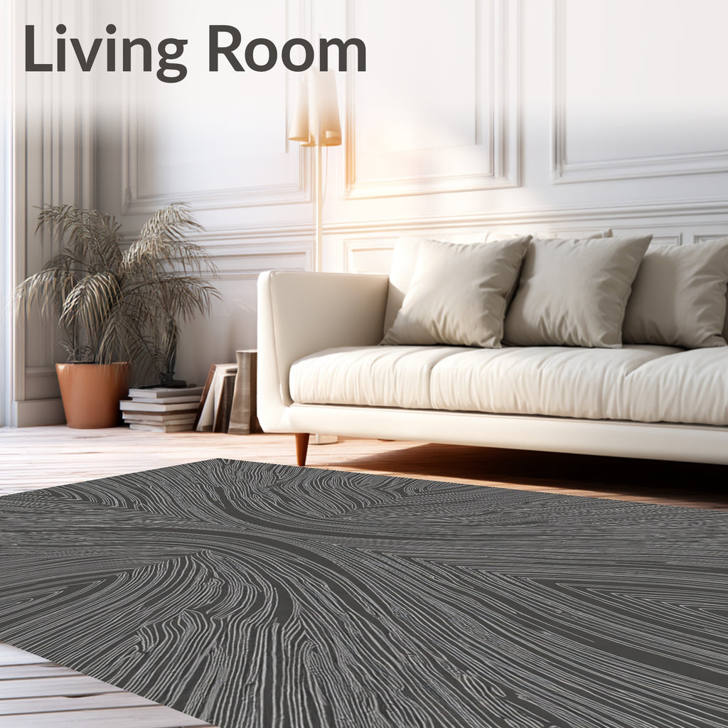 Dark Gray Abstract Wood Grain Rug